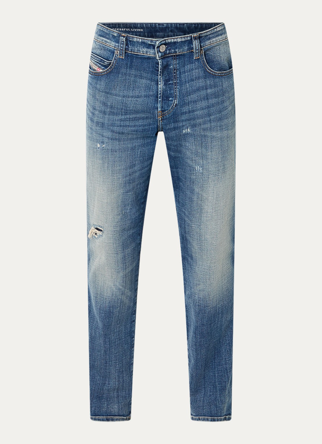 Diesel 1993 D-Vyl slim fit jeans met destroyed afwerking - voorkant 4 indigo