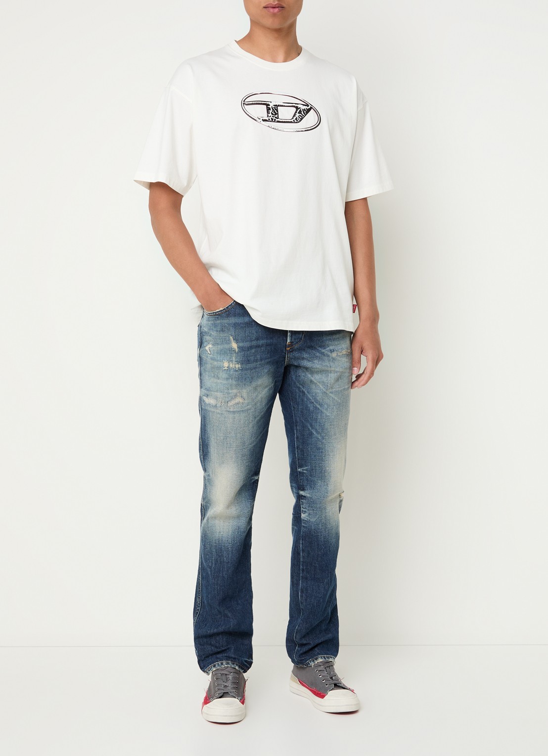 Diesel 1993 D-VYL straight leg jeans met verwassen afwerking - voorkant 5 indigo