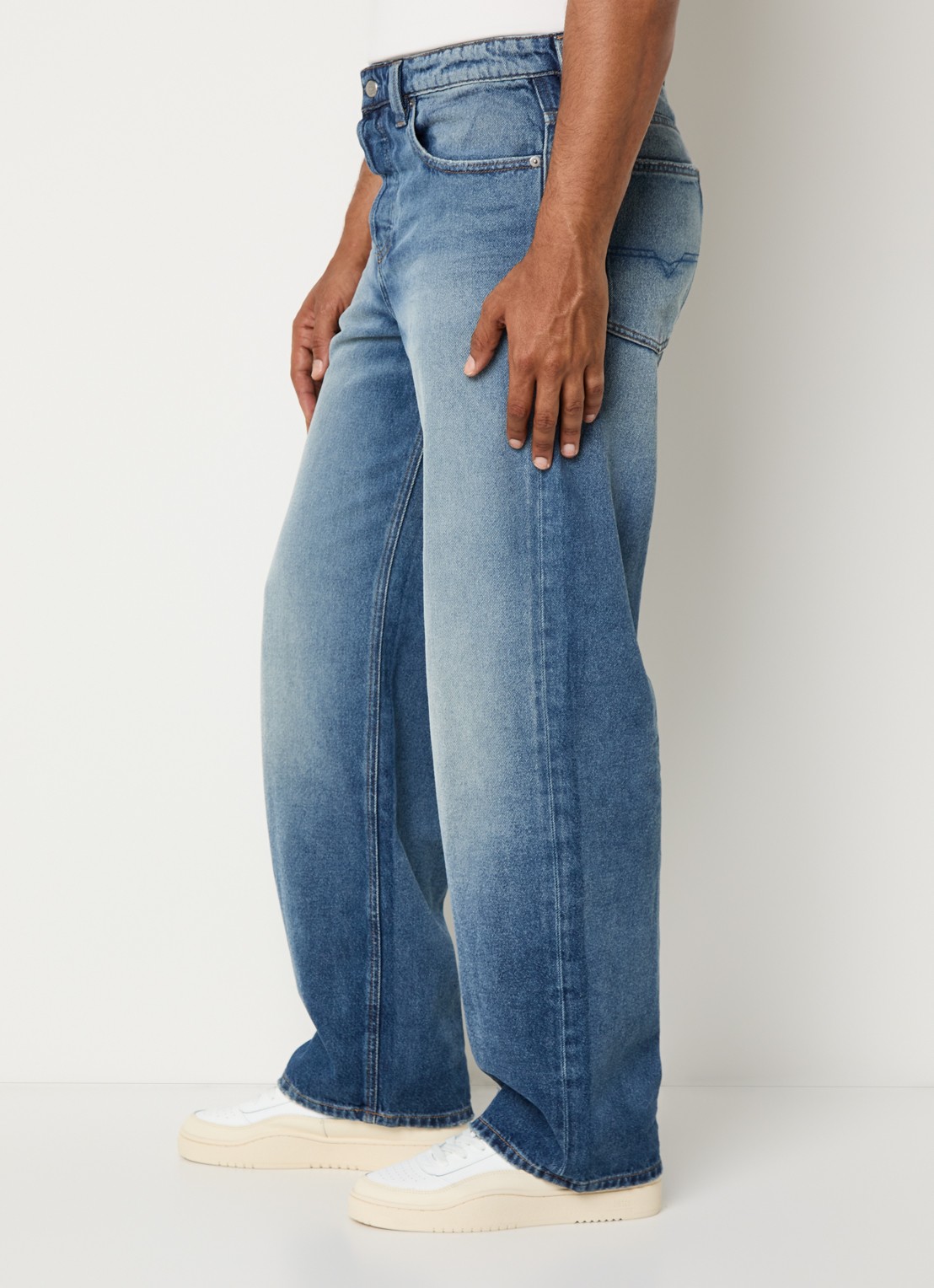 Diesel 2001 D-Macro loose fit jeans met medium wassing - detail 3 indigo