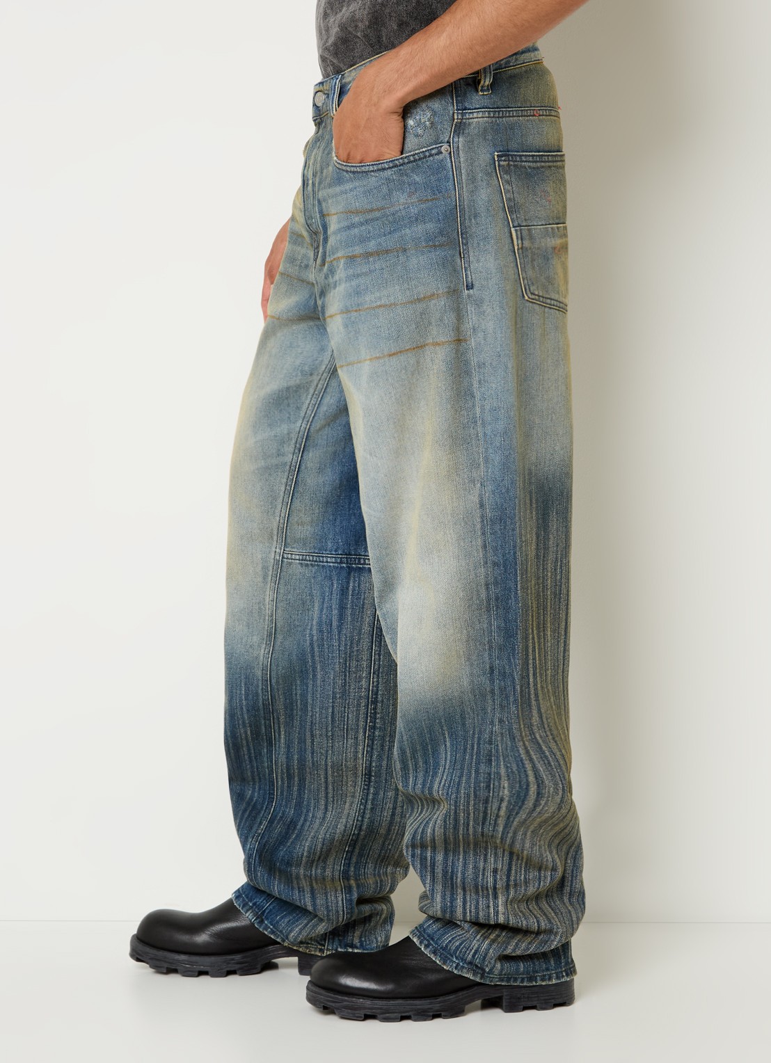 Diesel 2001 D-Macro loose fit jeans met verwassen afwerking - detail 5 indigo