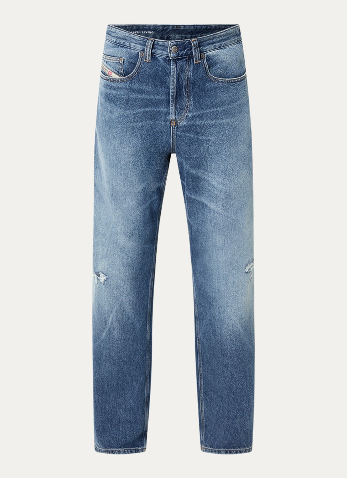 Diesel 2001 D-Macro wide leg jeans met destroyed afwerking  - voorkant indigo