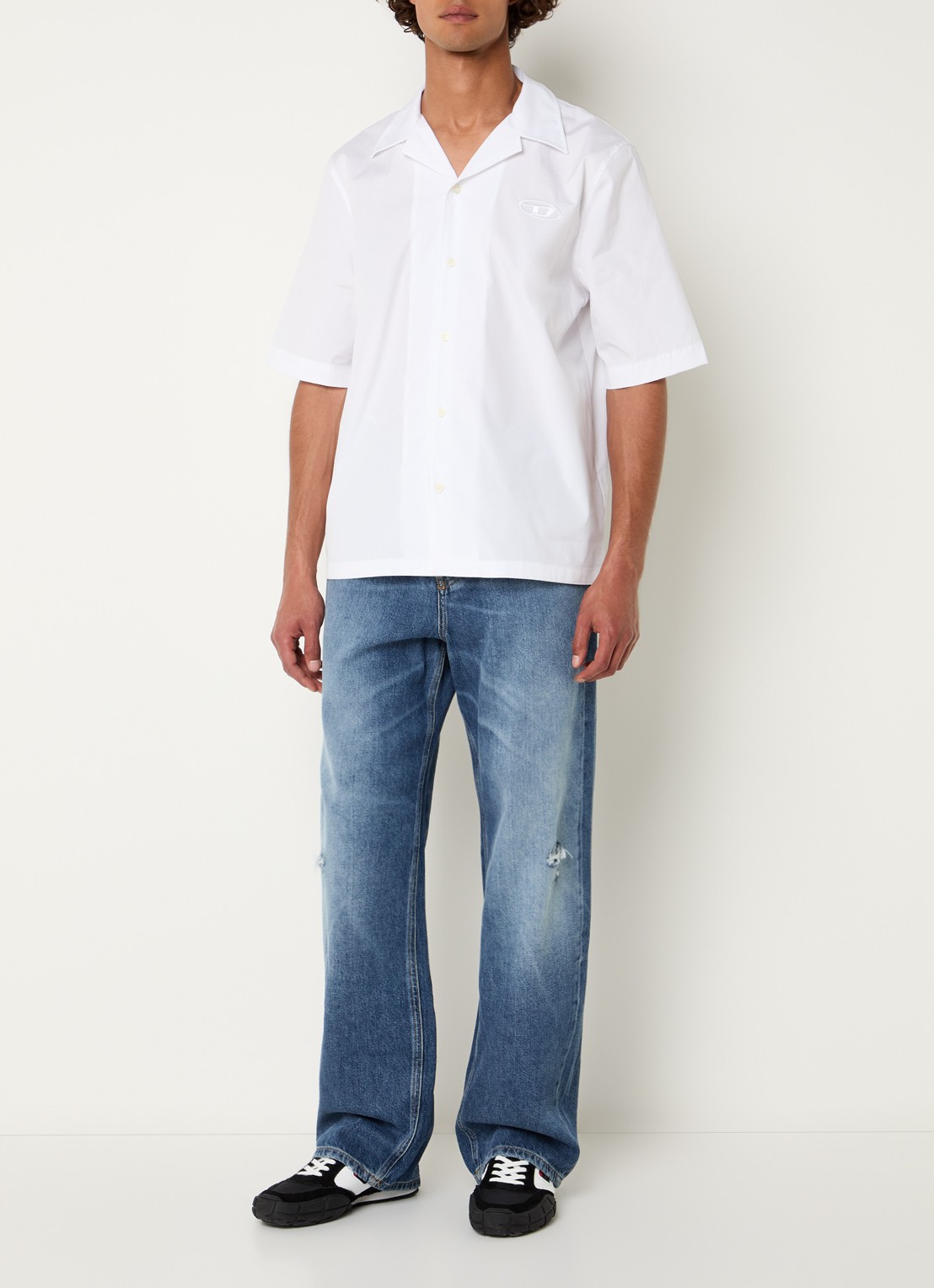 Diesel 2001 D-Macro wide leg jeans met destroyed afwerking  - voorkant 2 indigo
