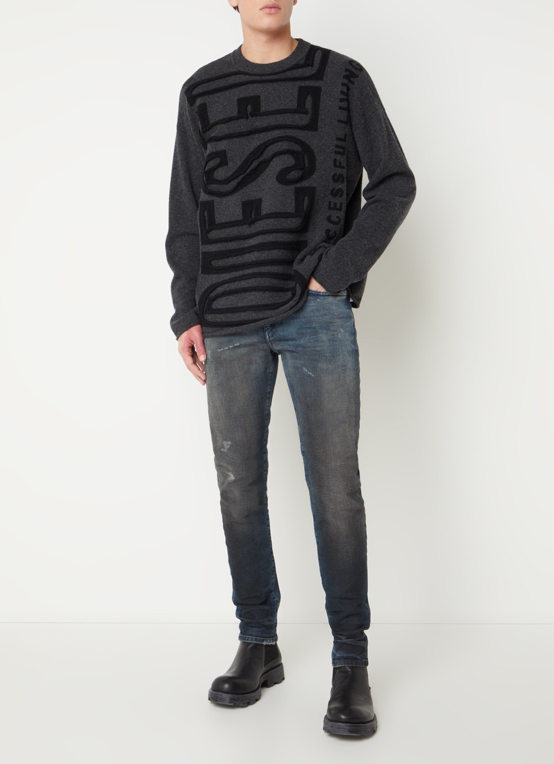 Diesel 2019 D-Strukt skinny jeans met donkere wassing - voorkant 3 indigo
