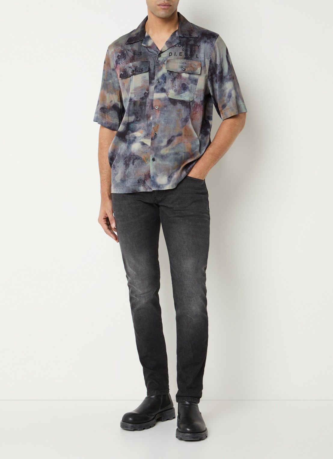 Diesel 2019 D-Strukt slim fit jeans met gekleurde wassing - voorkant 4 antraciet