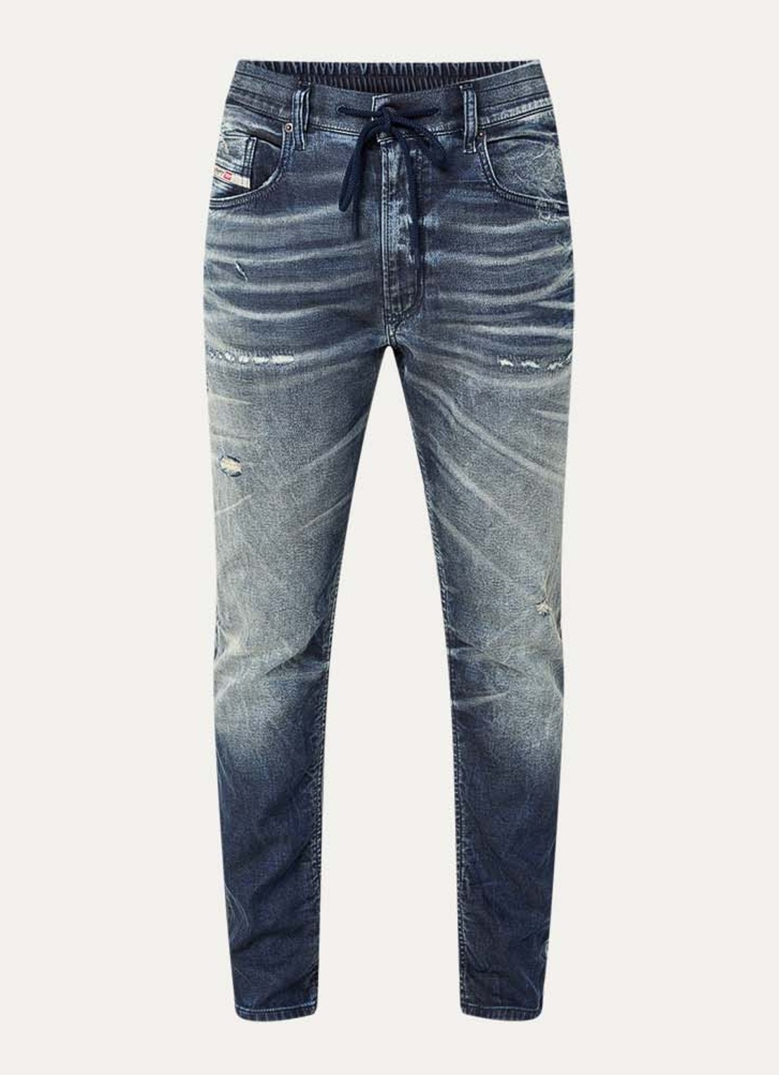 Diesel 2032 D-Krooley Joggjeans® slim fit jeans met destroyed afwerking - voorkant 3 indigo