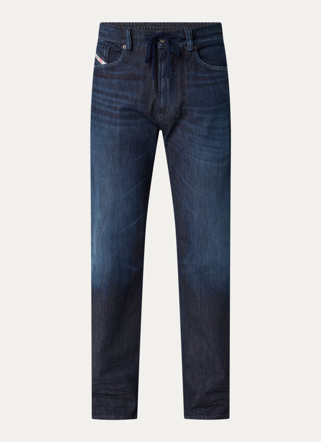 Diesel 2080 D-Reel loose fit joggingbroek van denim met trekkoord - voorkant 4 indigo