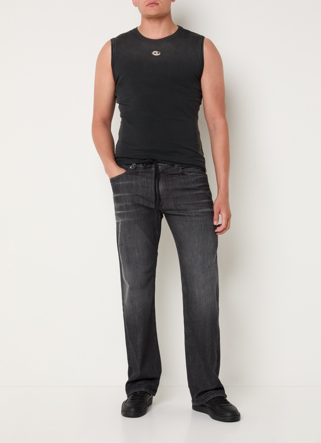 Diesel 2080 D-Reel straight leg jeans met gekleurde wassing en trekkoord - voorkant 3 antraciet