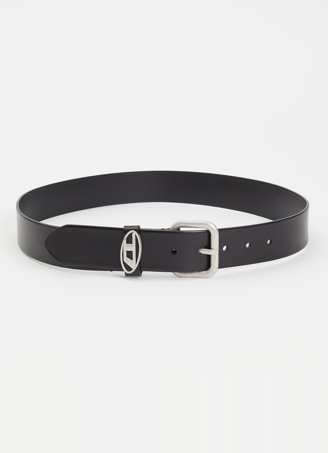 Diesel B-1DR OVAL D riem van leer met logo - voorkant zwart