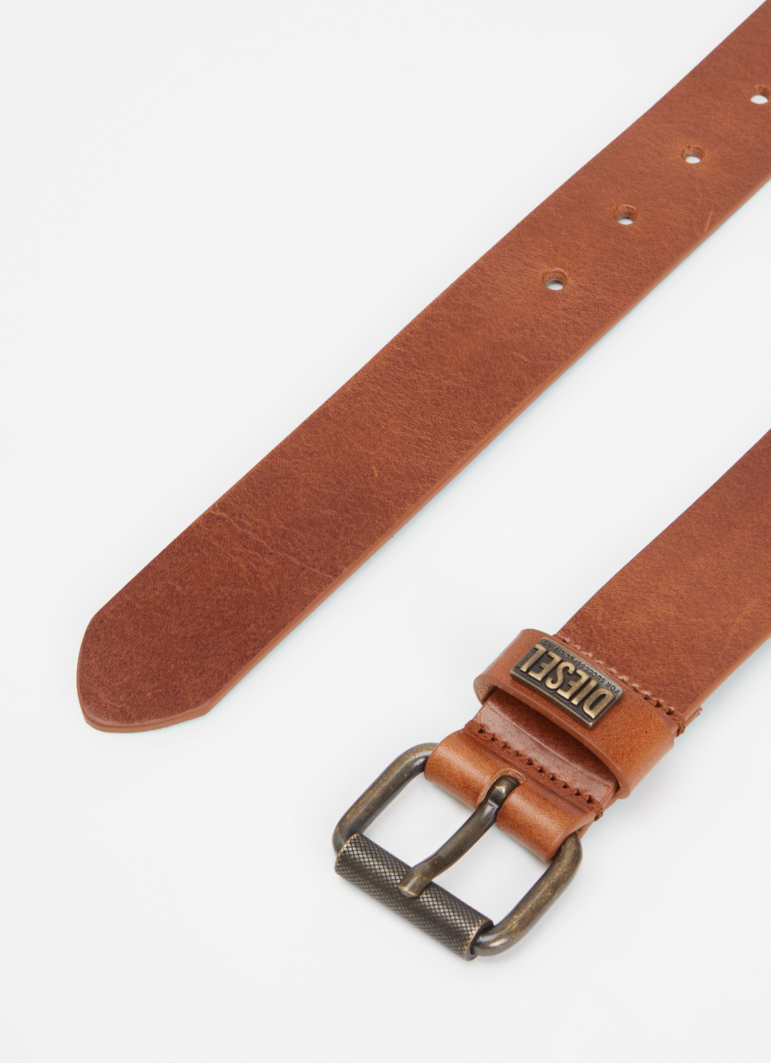 Diesel B-Biscotto-Loop II riem van leer met logo - detail oranjebruin