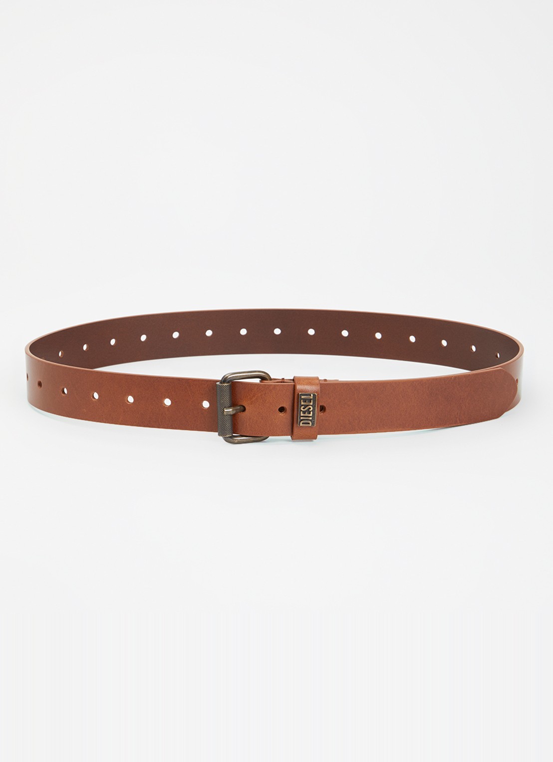 Diesel B-Biscotto-Loop II riem van leer met logo - voorkant 2 oranjebruin
