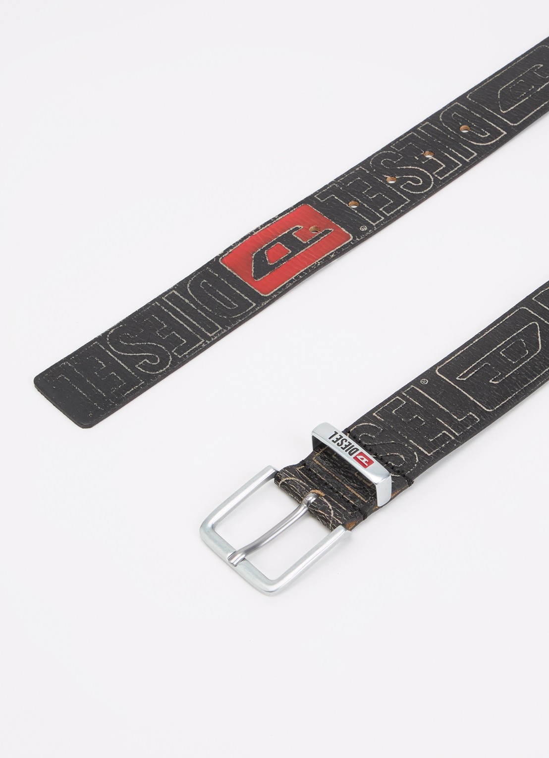 Diesel B-Biscotto riem van leer met logo - detail 2 zwart