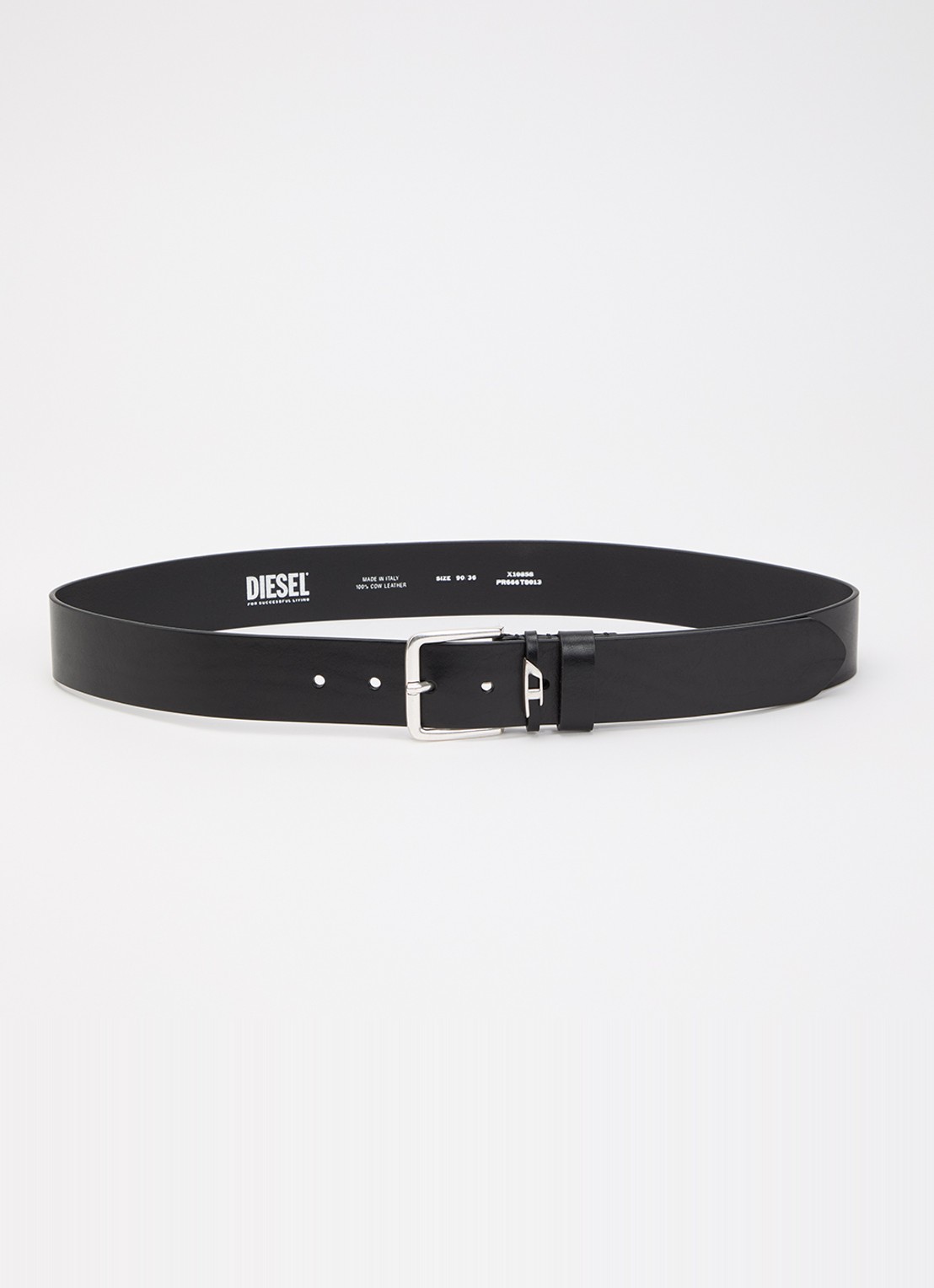 Diesel B-D Loop riem van leer met logo - voorkant zwart