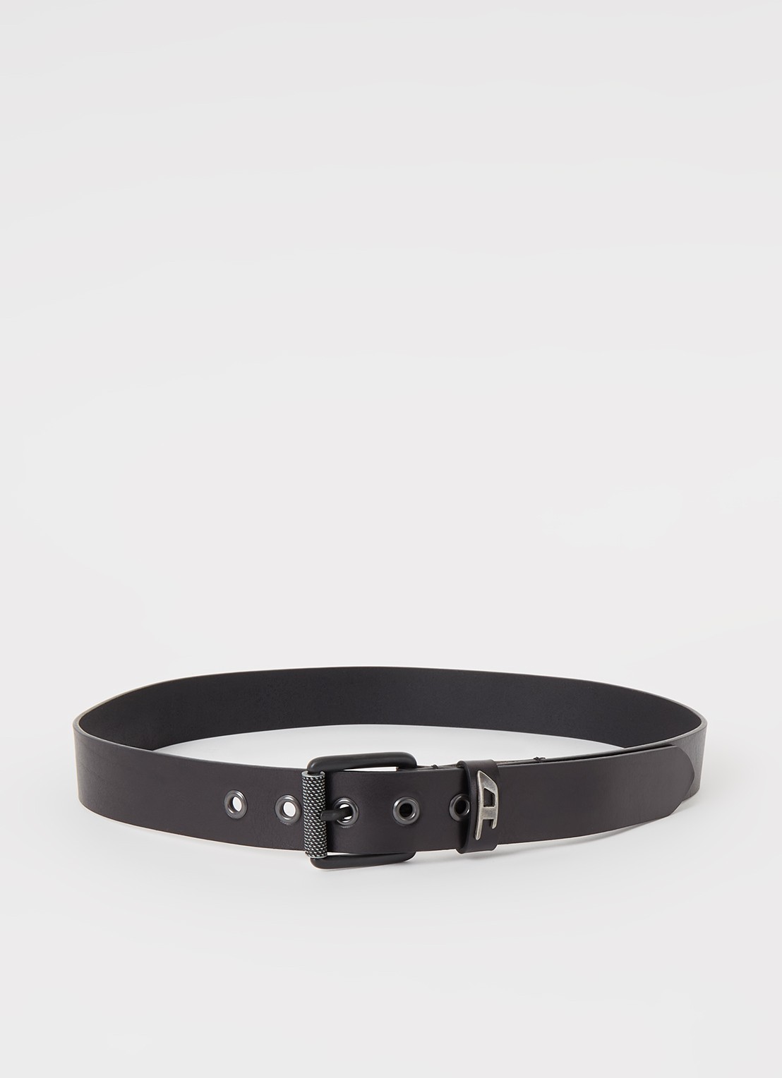 Diesel B-Dave Ii riem van leer met logo  - voorkant zwart