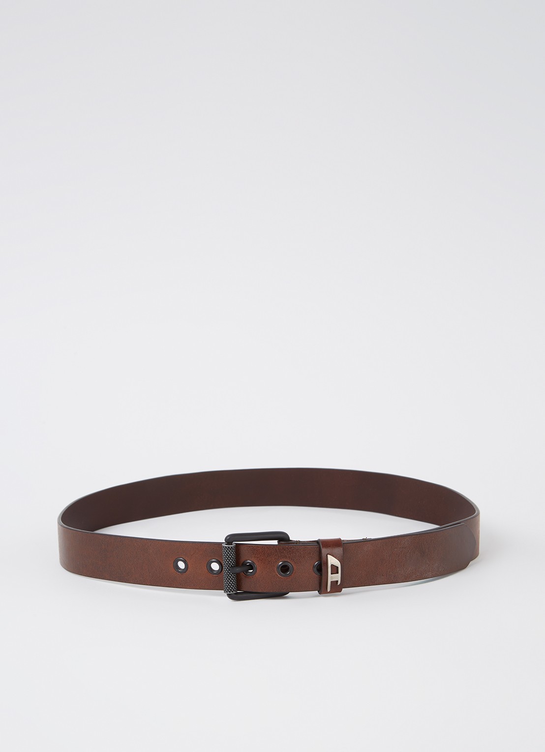 Diesel B-Dave Li riem van leer met logo  - voorkant 2 donkerbruin