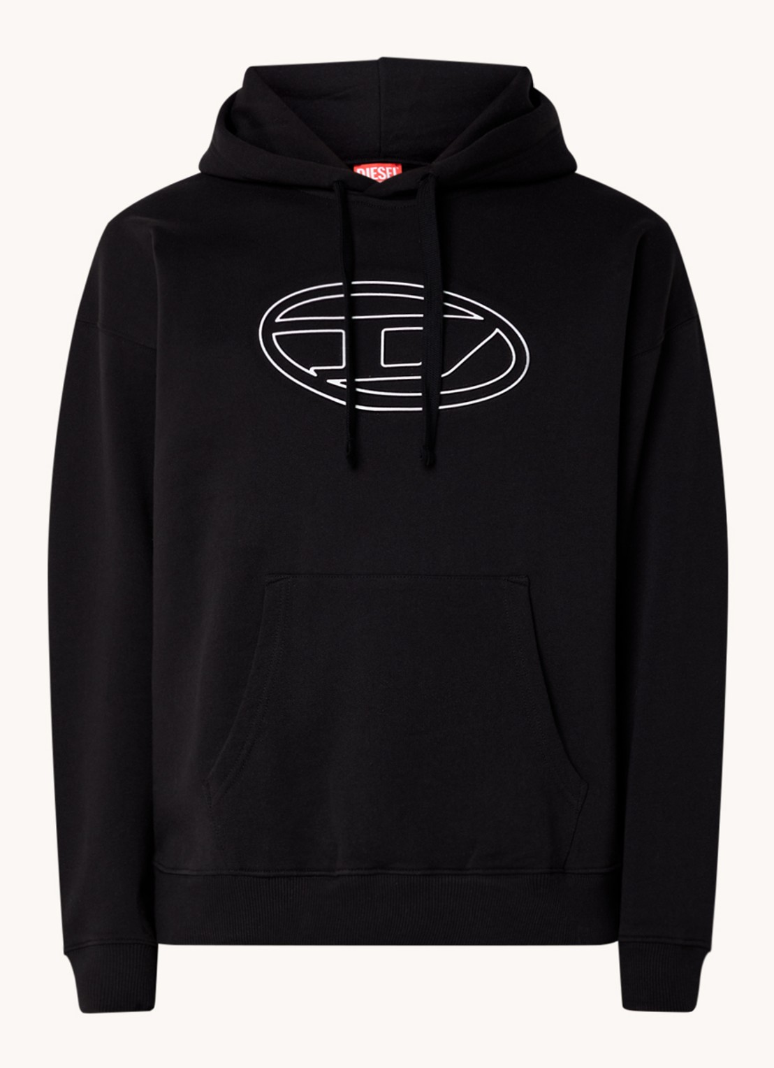 Diesel Bigoval hoodie met 3D logoprint - voorkant 2 diepzwart