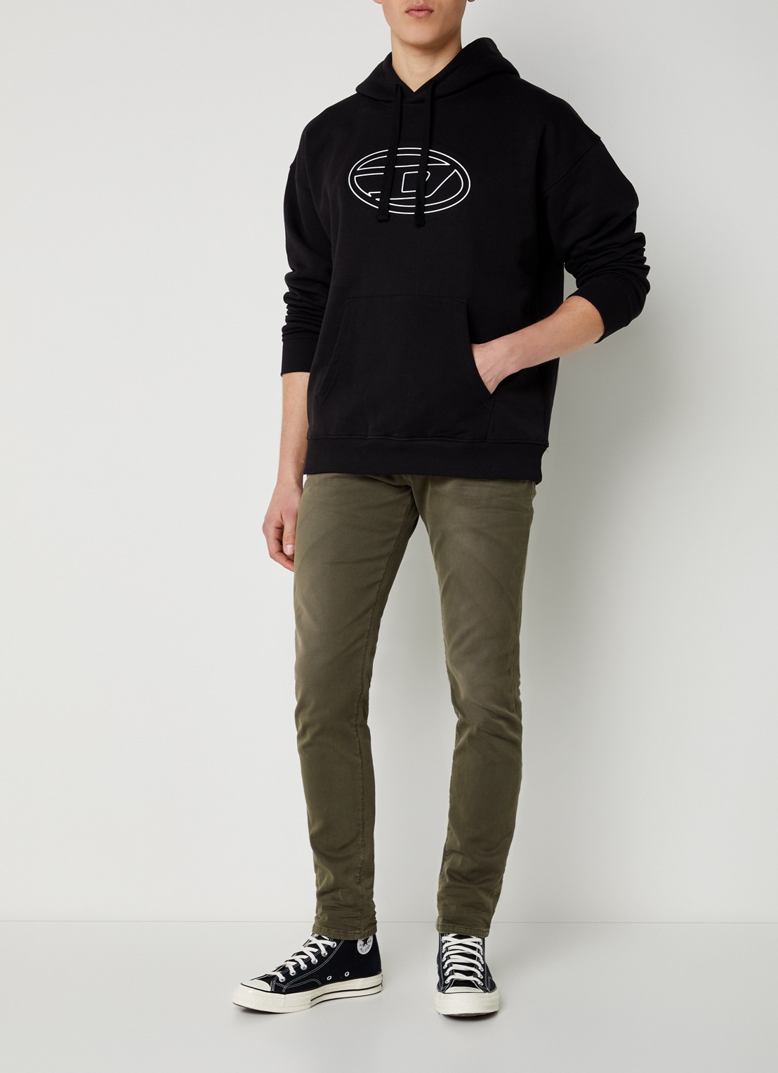 Diesel Bigoval hoodie met 3D logoprint - voorkant 3 diepzwart