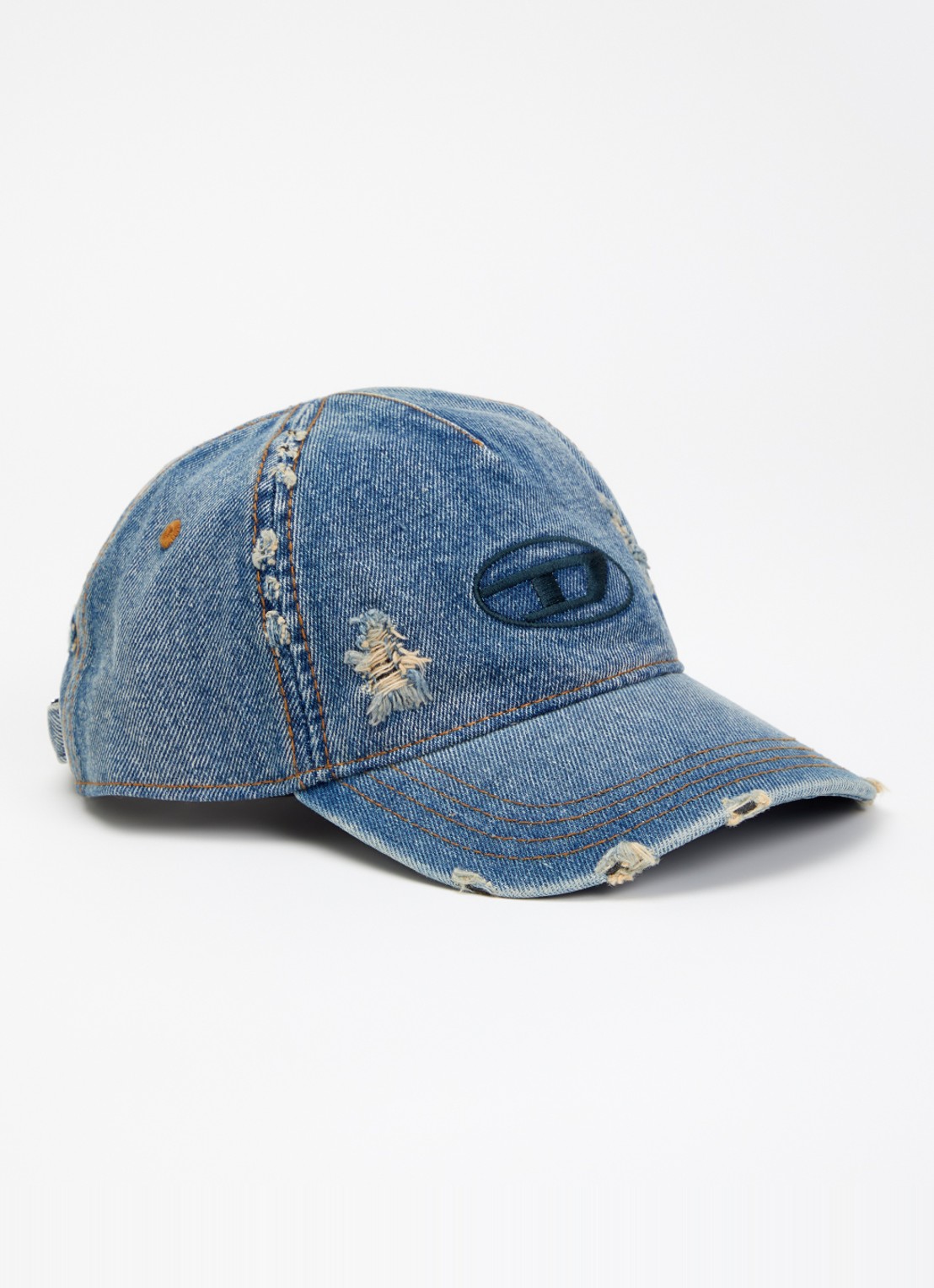 Diesel C-Enic pet van denim met logoborduring - voorkant 2 indigo