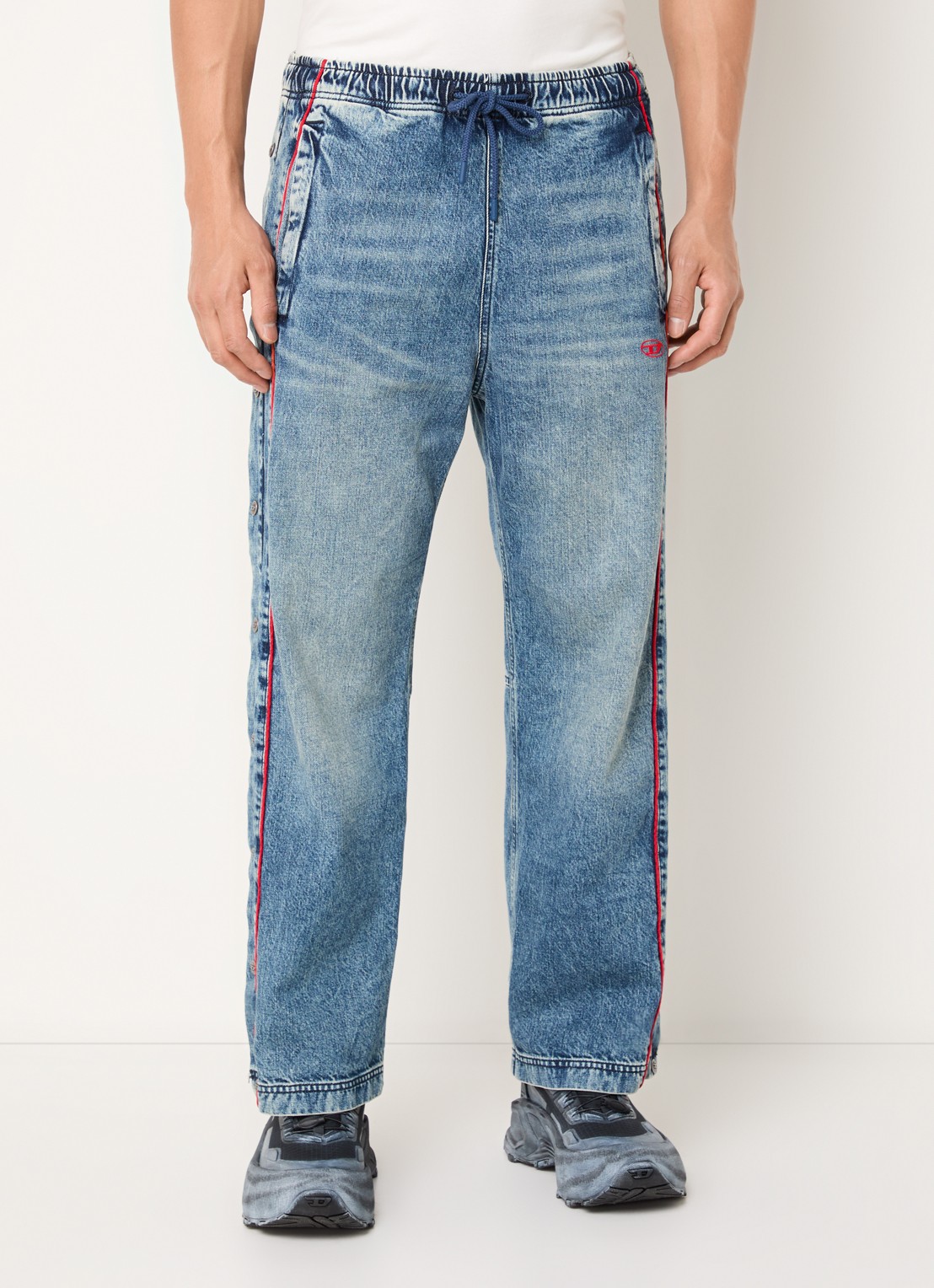 Diesel D-Axfor-S tapered jeans met trekkoord en logoborduring - detail indigo