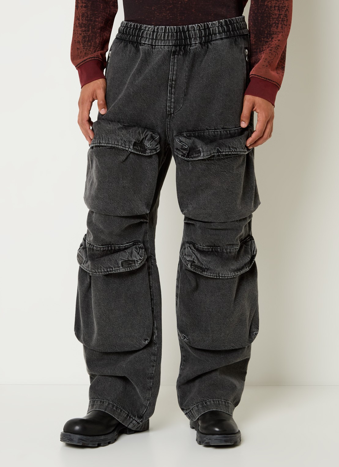 Diesel D-Baerton-S loose fit cargobroek van denim - detail donkergrijs