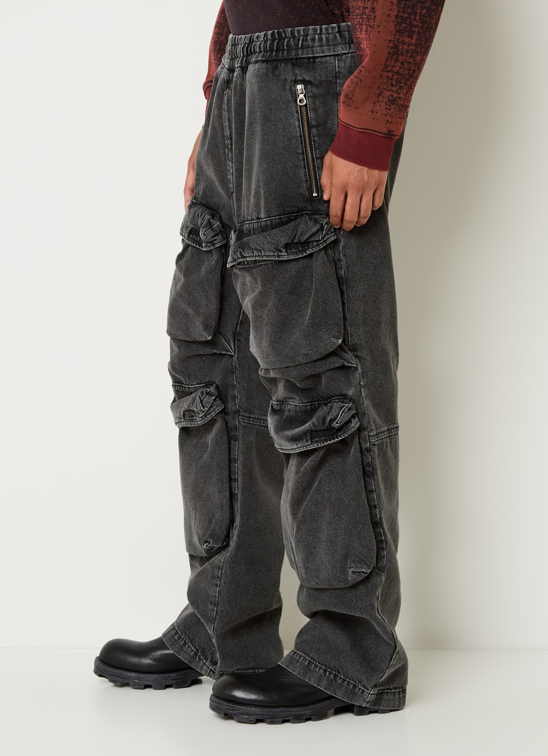 Diesel D-Baerton-S loose fit cargobroek van denim - detail 2 donkergrijs