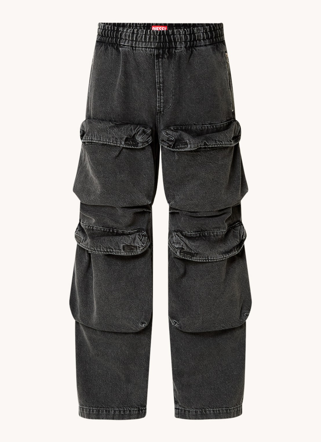 Diesel D-Baerton-S loose fit cargobroek van denim - voorkant 3 donkergrijs