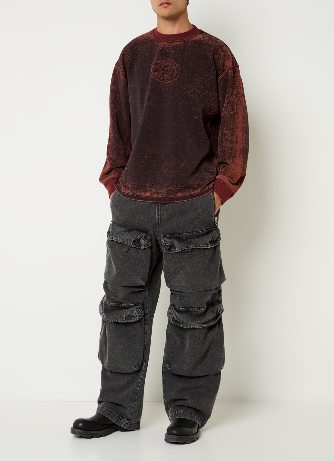 Diesel D-Baerton-S loose fit cargobroek van denim - voorkant 4 donkergrijs