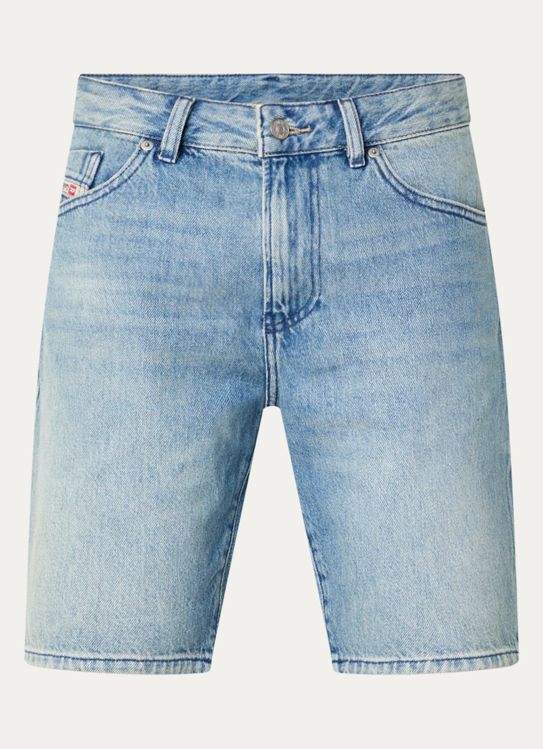 Diesel D-Fin straight fit korte broek van denim met lichte wassing - voorkant indigo