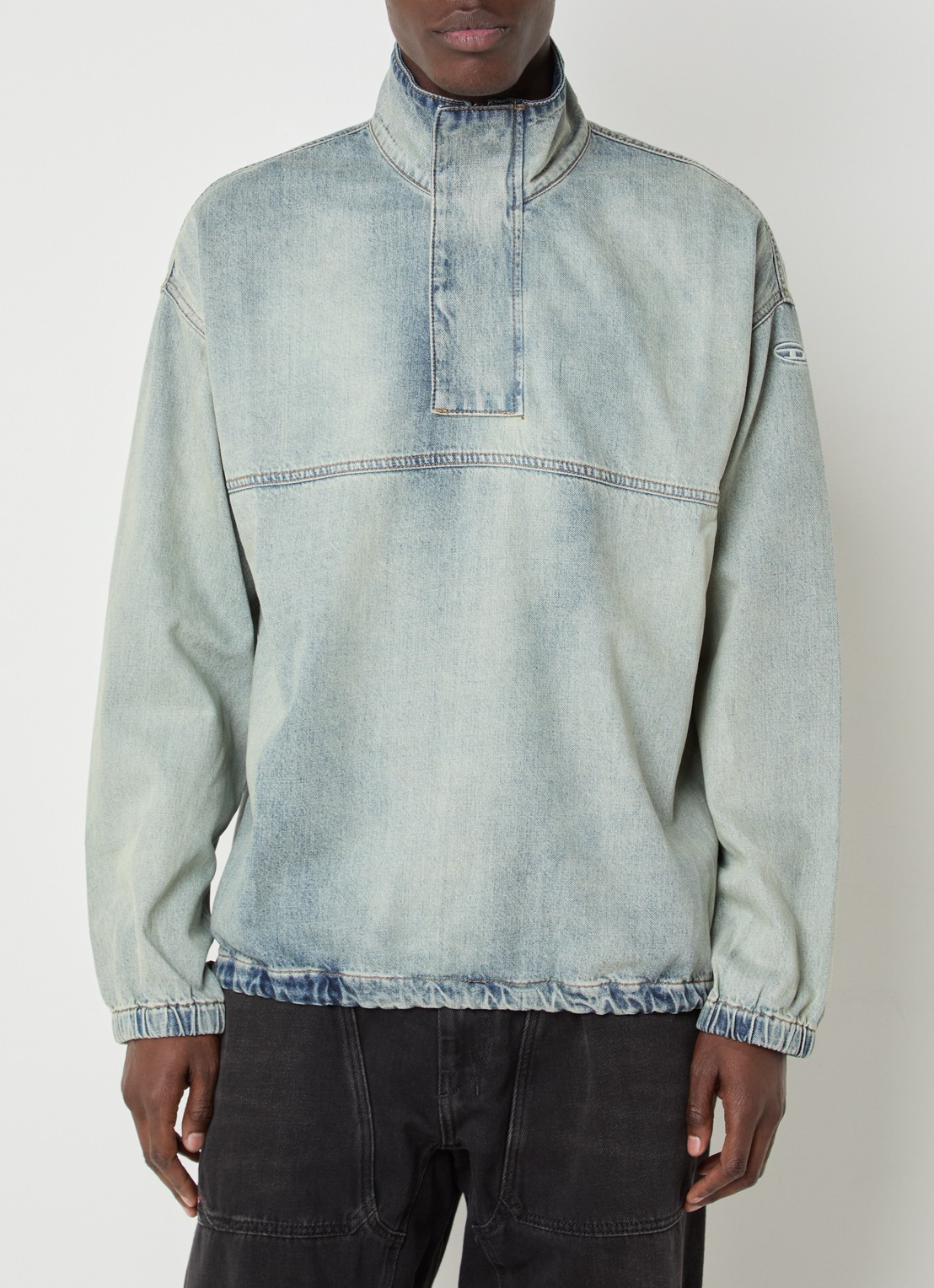 Diesel D-Flow-S1 Anorak van chambray met trekkoord - detail indigo
