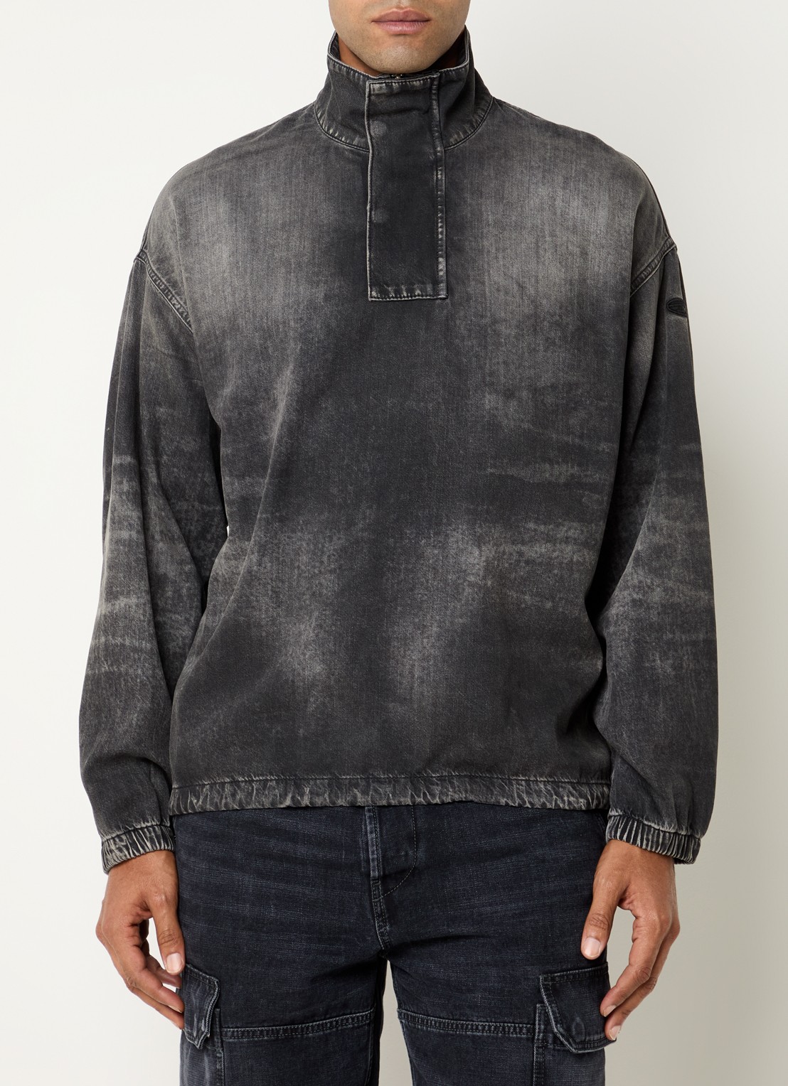 Diesel D-Flow-S3 schipperstrui van chambray  - detail 4 antraciet