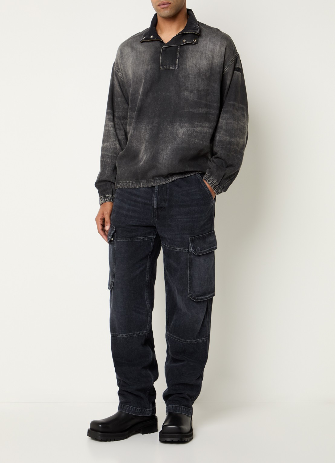 Diesel D-Flow-S3 schipperstrui van chambray  - voorkant 2 antraciet