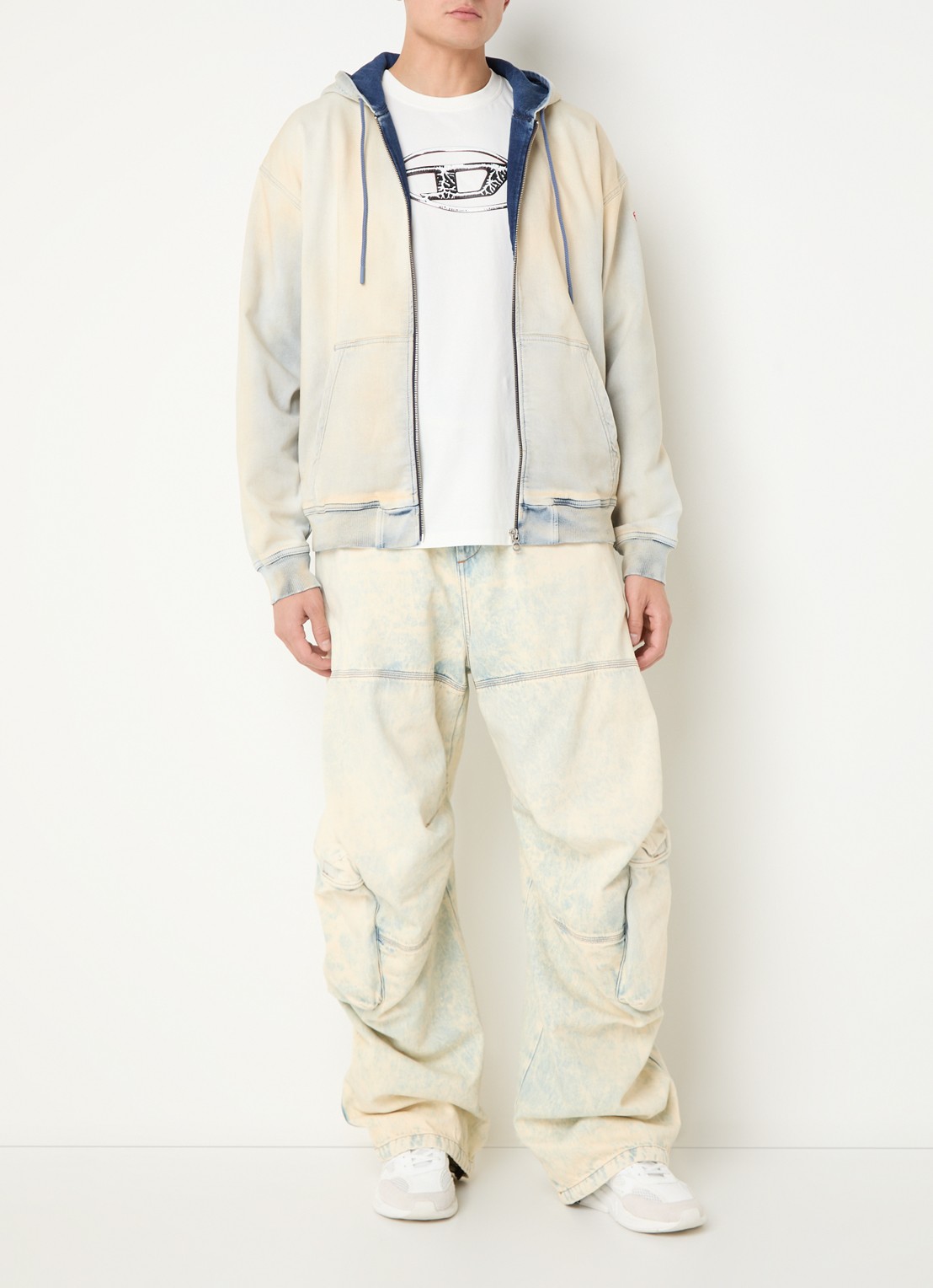Diesel D-Gir-S sweatvest met capuchon - voorkant 5 vanillegeel