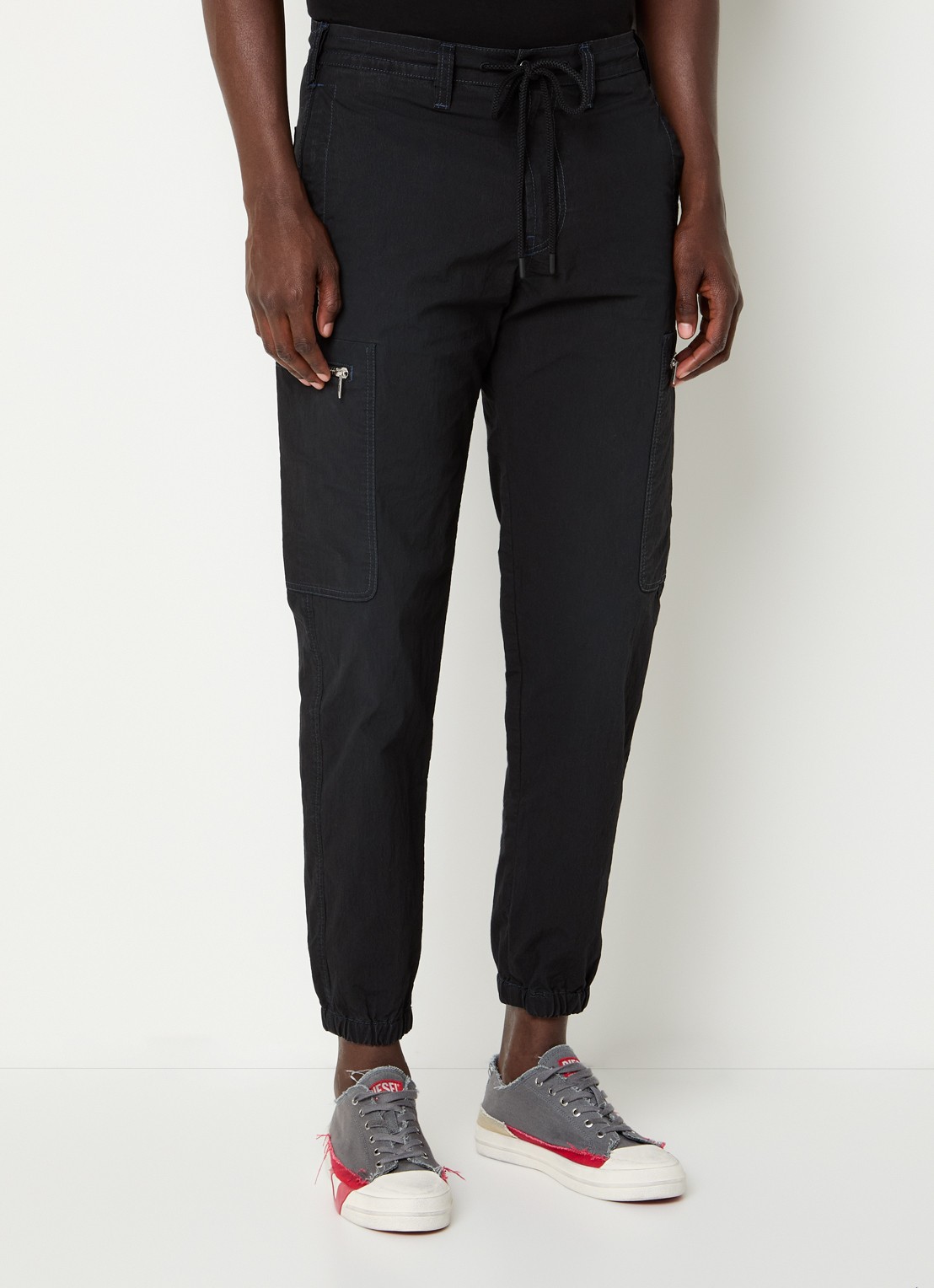 Diesel D-Lab tapered fit cargobroek met opgestikte zakken - detail 3 zwart