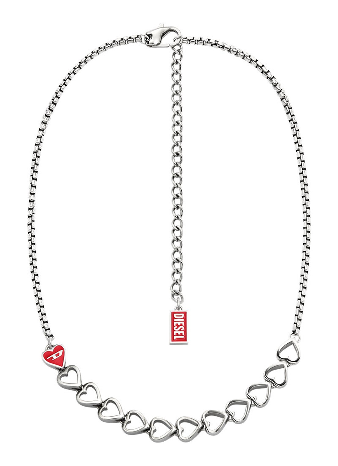 Diesel D Logo ketting DX1666040 - detail zilver