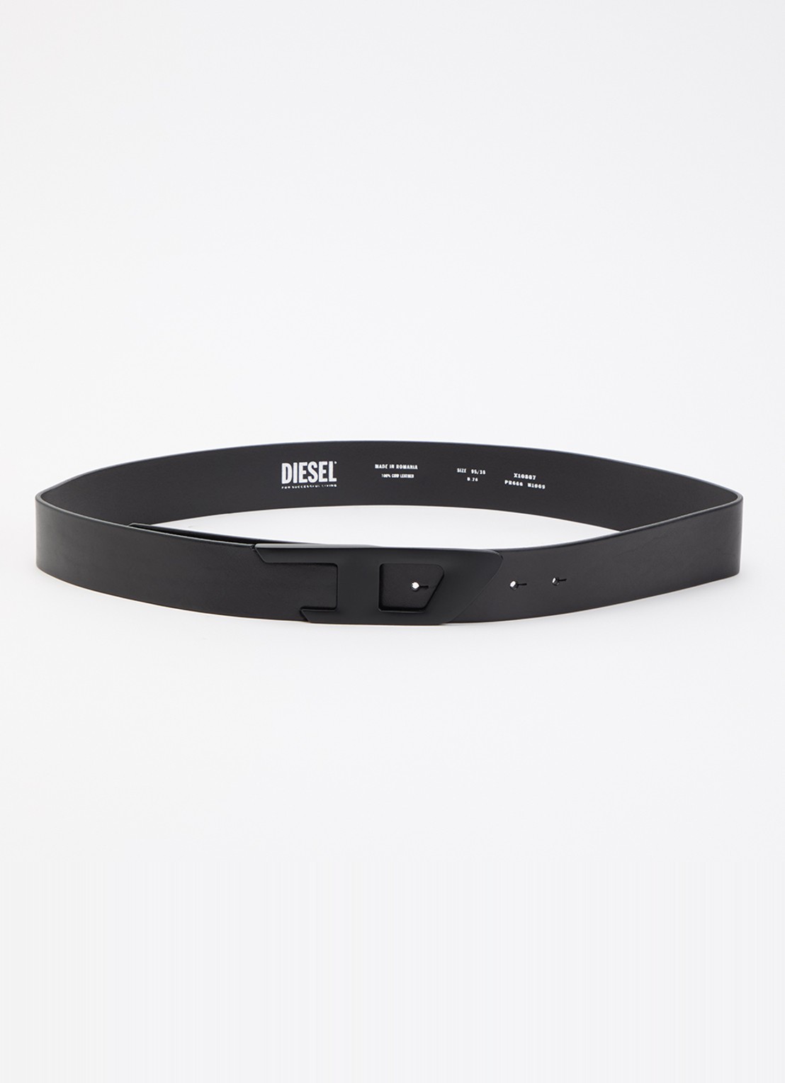 Diesel D-Logo riem van leer - voorkant zwart