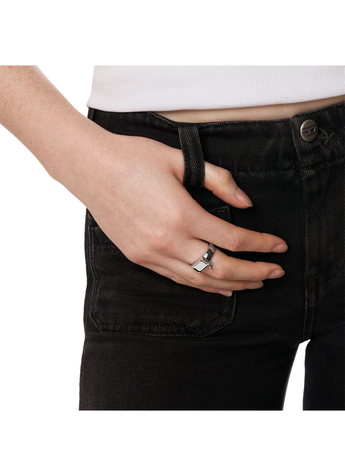 Diesel D Logo ring van zilver DL1365040 - detail 2 zilver