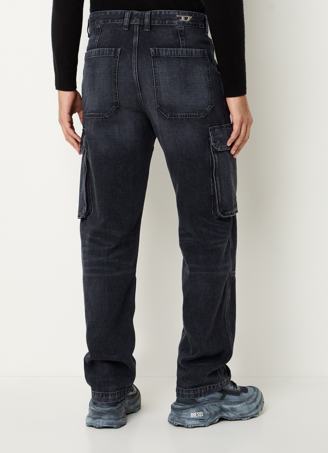 Diesel D-Uty straight fit cargobroek van denim met steekzakken - achterkant antraciet