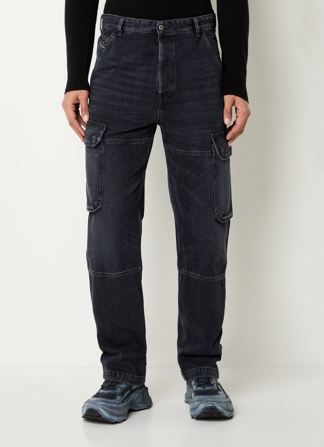 Diesel D-Uty straight fit cargobroek van denim met steekzakken - detail 4 antraciet