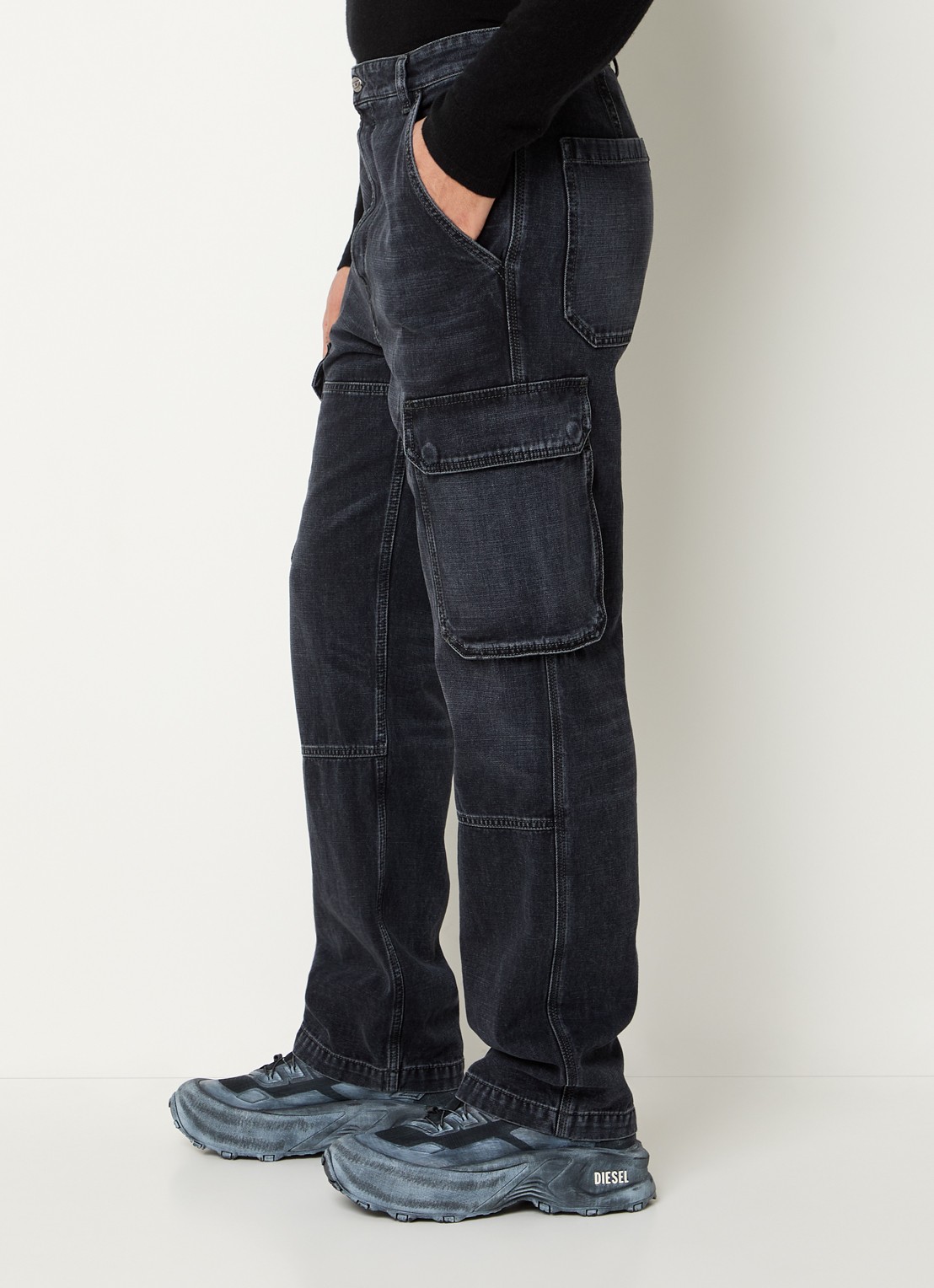 Diesel D-Uty straight fit cargobroek van denim met steekzakken - detail 5 antraciet
