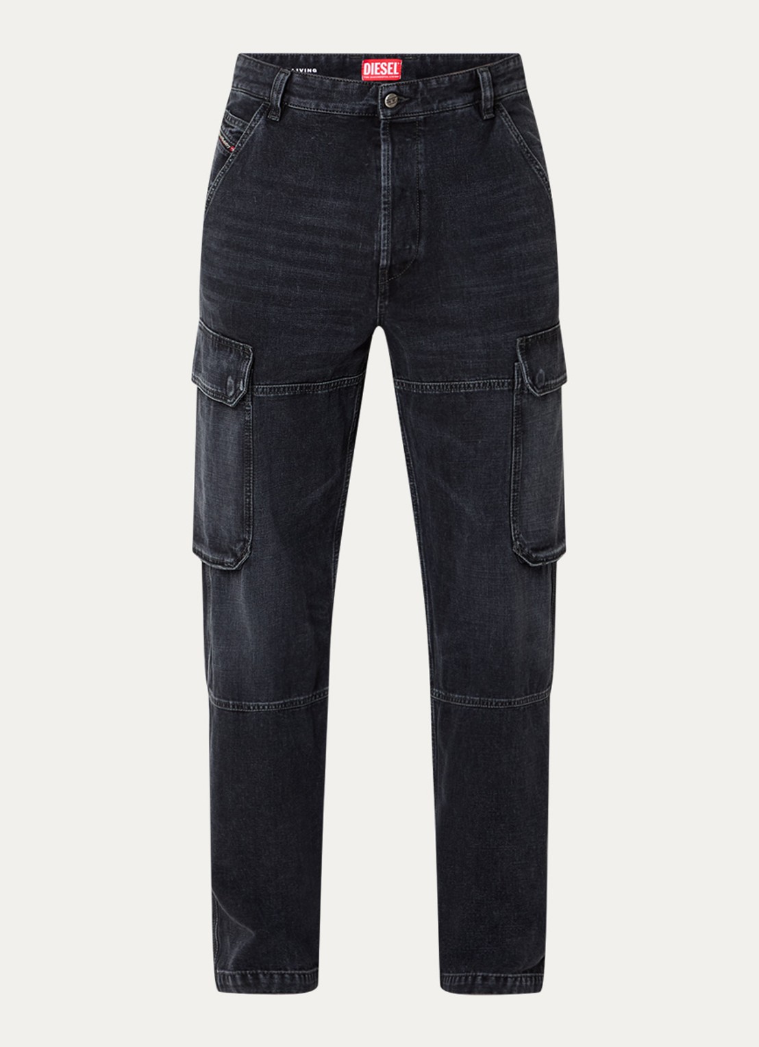 Diesel D-Uty straight fit cargobroek van denim met steekzakken - voorkant 2 antraciet