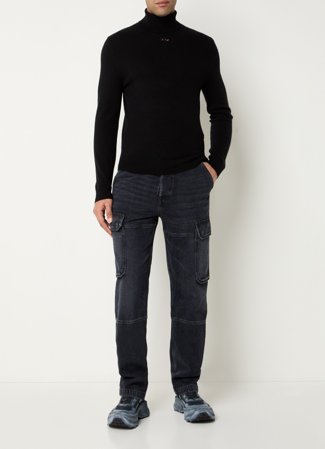 Diesel D-Uty straight fit cargobroek van denim met steekzakken - voorkant 3 antraciet