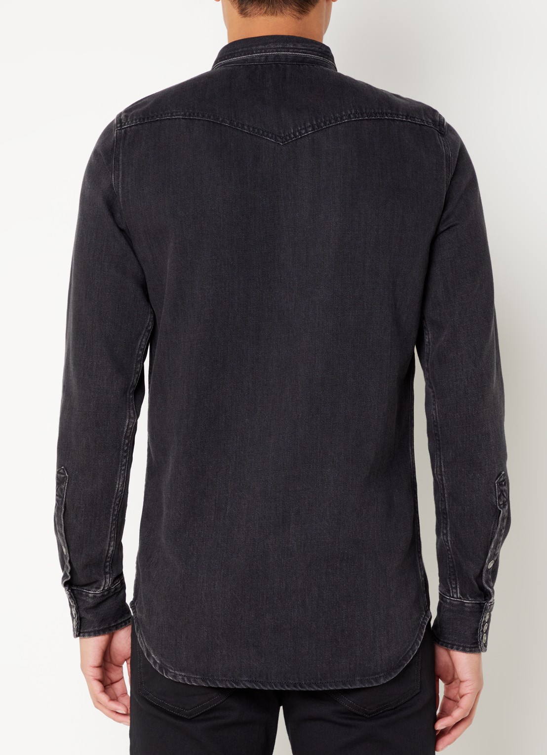 Diesel D-Vega regular fit overhemd van chambray met borstzakken - achterkant zwart