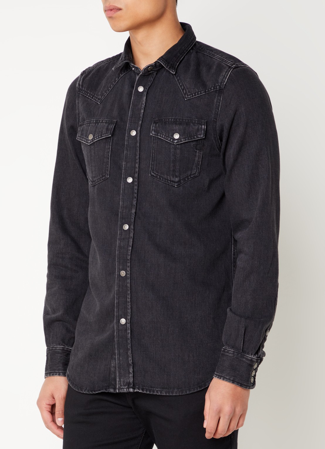 Diesel D-Vega regular fit overhemd van chambray met borstzakken - detail 2 zwart
