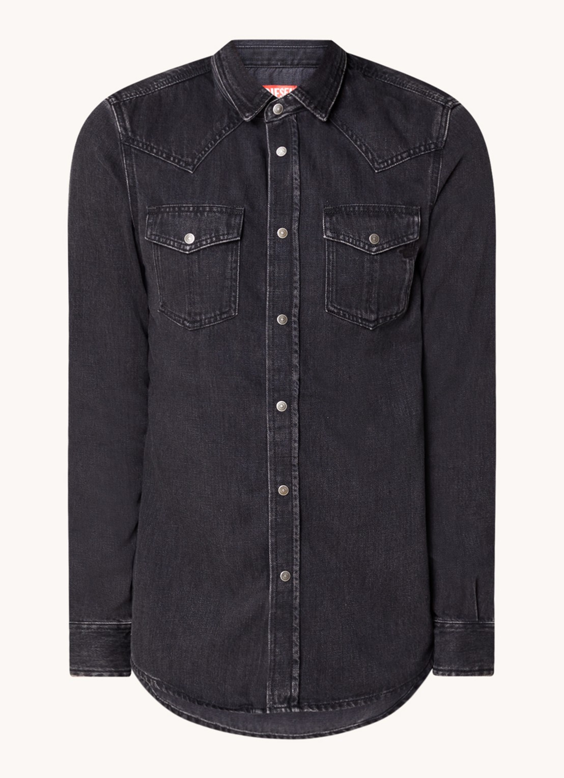 Diesel D-Vega regular fit overhemd van chambray met borstzakken - voorkant 3 zwart