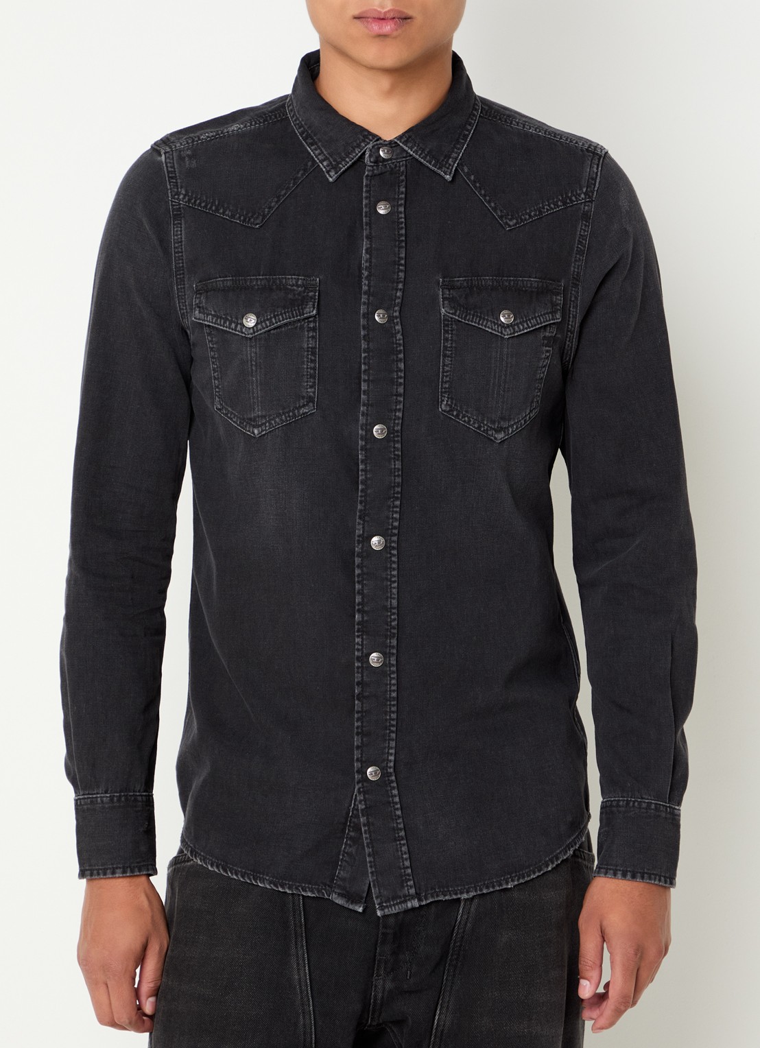 Diesel D-Vega regular fit overhemd van chambray - detail 3 antraciet
