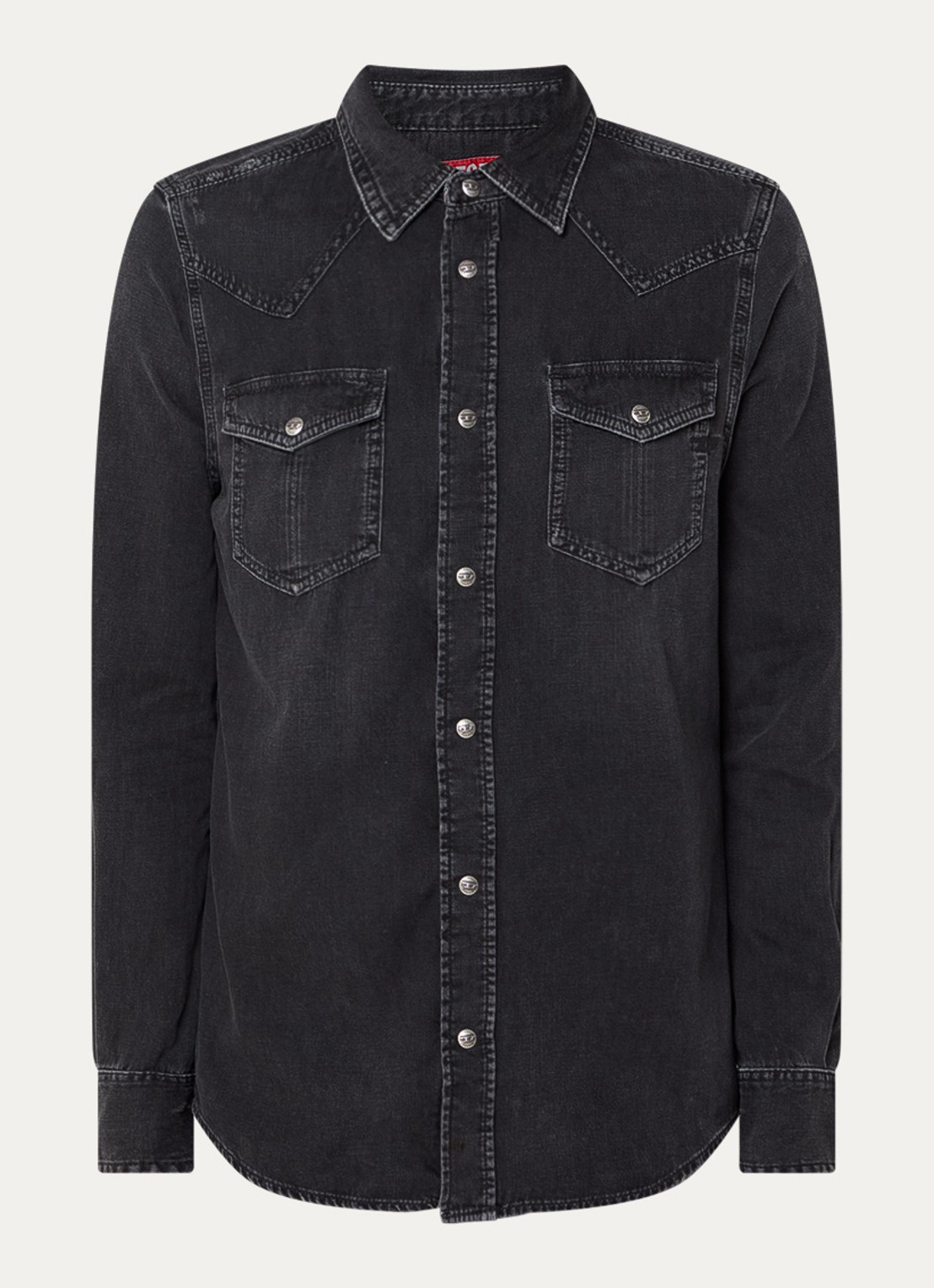Diesel D-Vega regular fit overhemd van chambray - voorkant antraciet