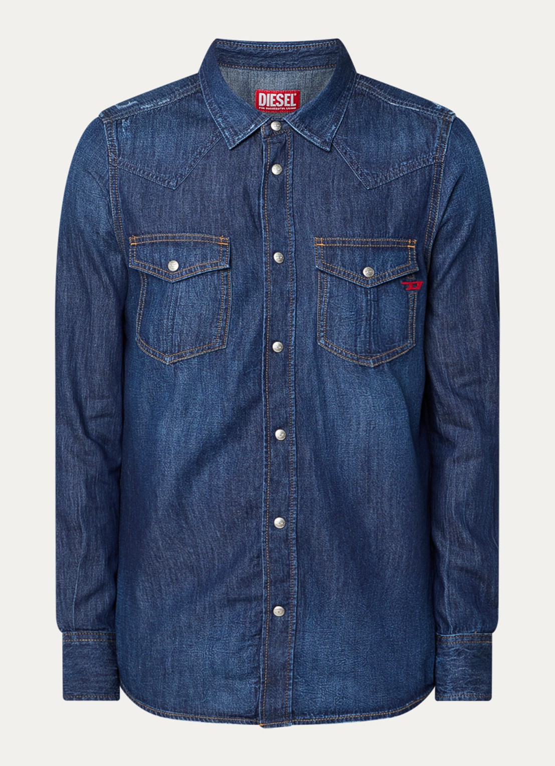 Diesel D-Vega regular fit overhemd van denim - voorkant indigo