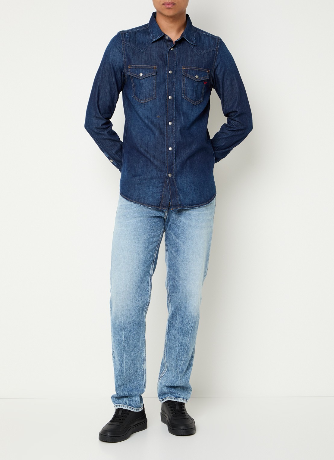 Diesel D-Vega regular fit overhemd van denim - voorkant 2 indigo