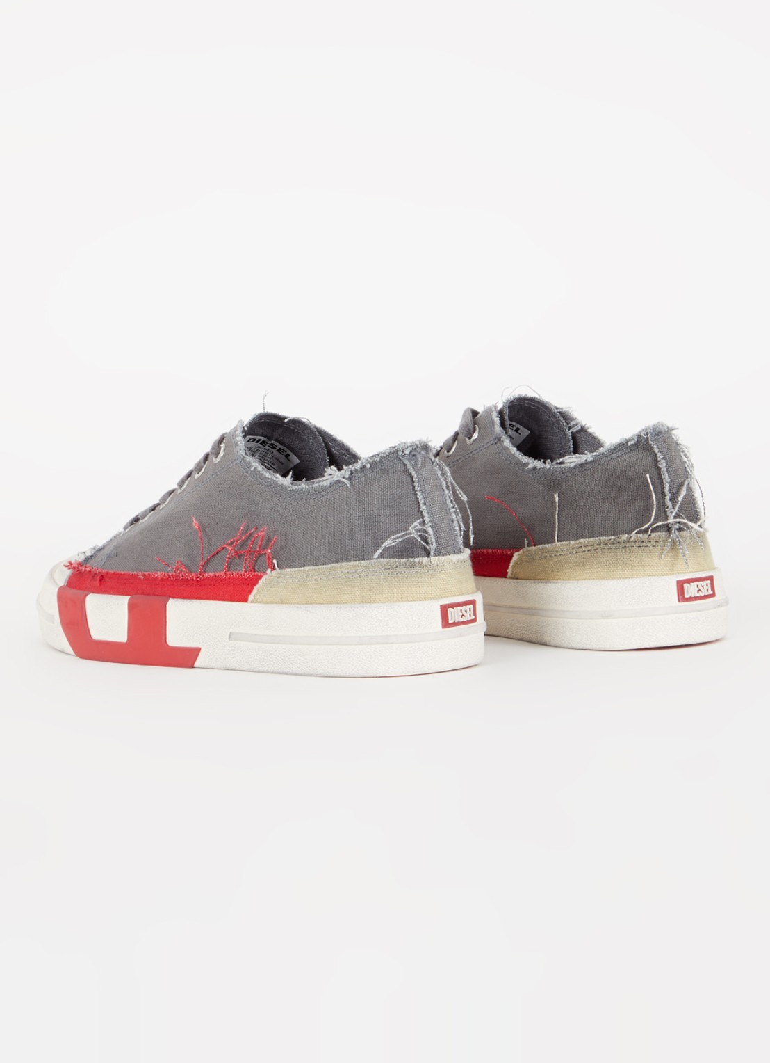Diesel D-verse Low sneaker van canvas met destroyed afwerking - achterkant 8 middengrijs