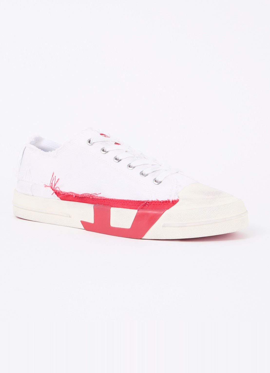 Diesel D-verse Low sneaker van canvas met destroyed afwerking - voorkant 5 wit