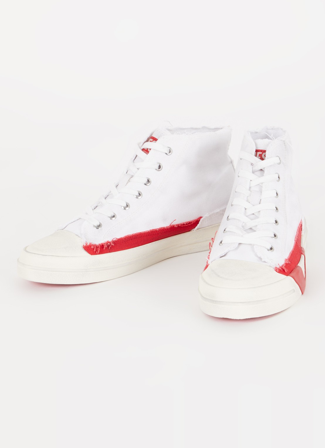 Diesel D-verse Mid sneaker van canvas met destroyed afwerking - detail wit